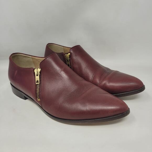 J. Crew Shoes - J. Crew Shoes 7.5 Red Burgundy Leather Zippers Pointed Toe Loafers Flats A9822